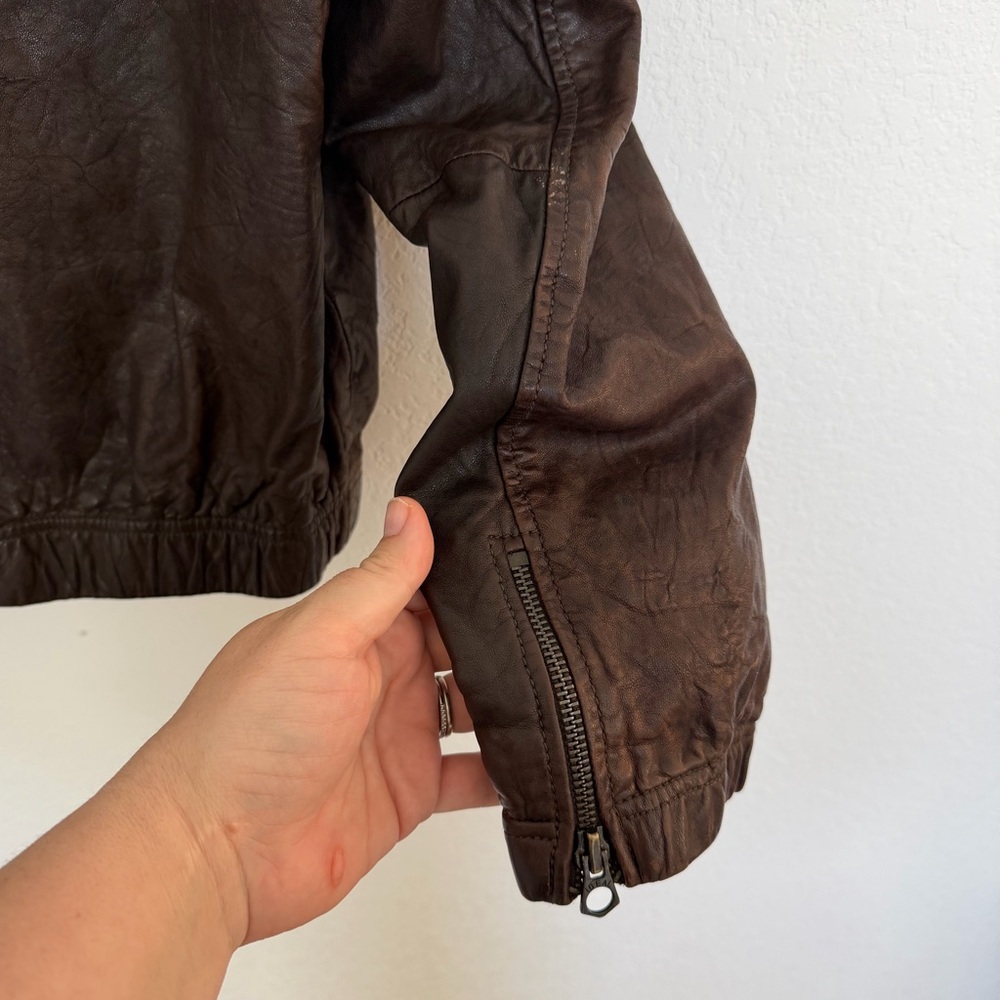 Madewell Leather Aviator Bomber Jacket in Brown Size Small - Picture 6 of 10
